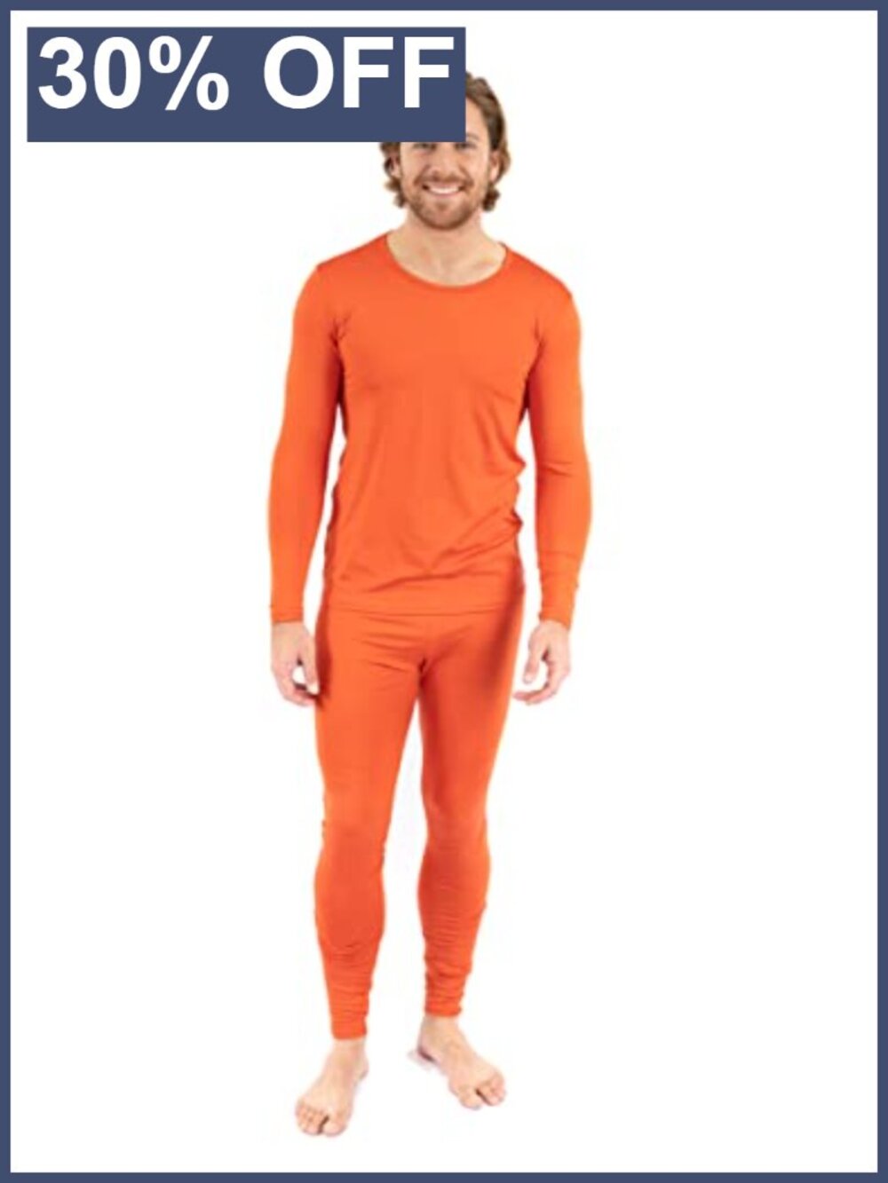 Leveret Men's Two-Piece Thermal Pajama Set Fitted Long Sleeve Crew Neck